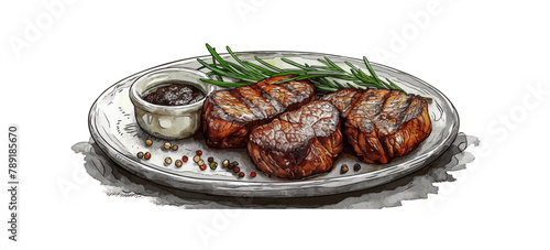 Steak barbecue drawing. BBQ meat hand drawn sketch. vector simple illustration