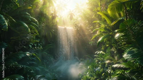 Majestic Waterfall in Dense Forest