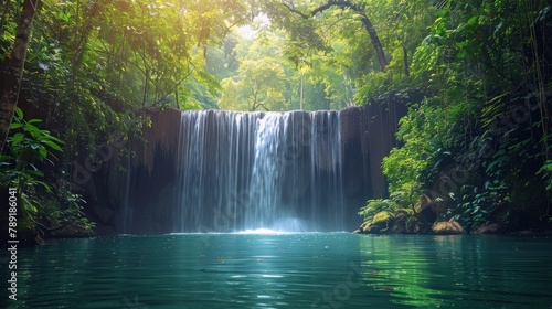 Majestic Waterfall in Dense Forest