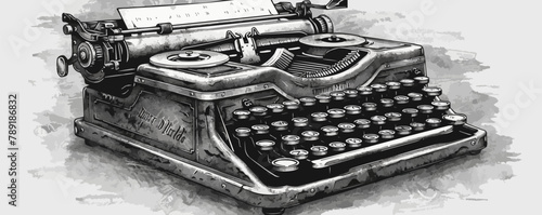 Typewriter vintage typewriter sketch hand drawn in engraving style Vector illustration