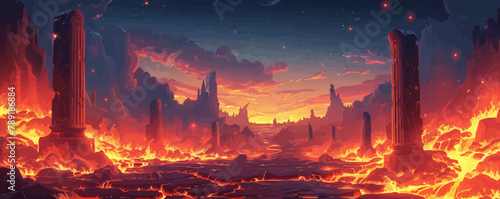 Battle arena in hell with lava vector