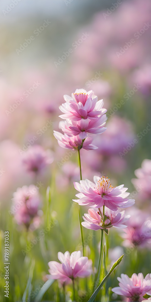 Spring flowers emerging gently, a burst of life in a minimalist landscape. Softly out of focus, lending an ethereal charm Spring flowers emerging gently, a burst of life in a minimalist landscape. Softly out of focus, lending an ethereal charm