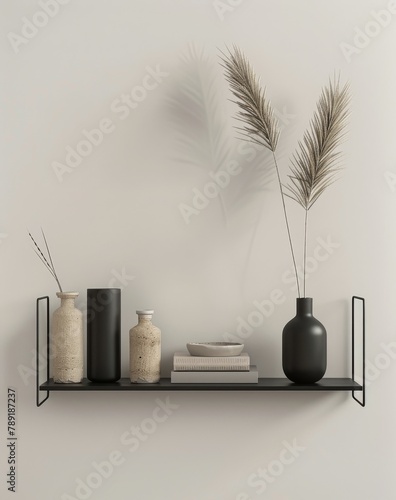 Vases and Plant on Shelf