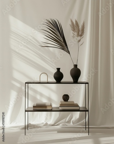 Vases and Plant on Shelf