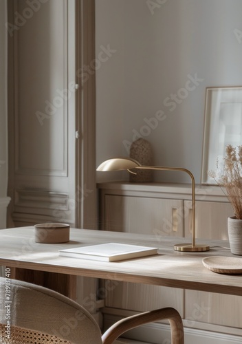 Desk With Chair and Potted Plant