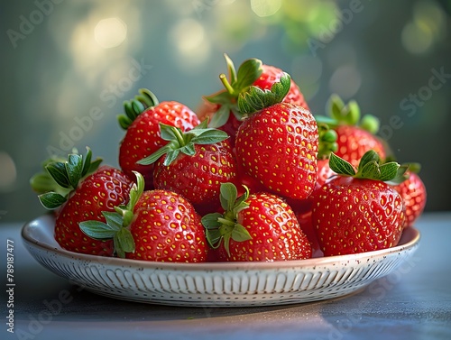 A bowl of strawberries on a table.