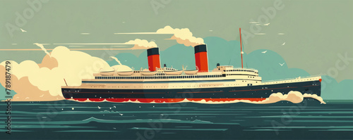 Retro steamship. vector simple illustration