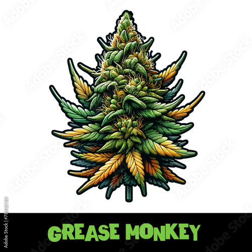 Vector Illustrated Grease Monkey Cannabis Bud Strain Cartoon photo