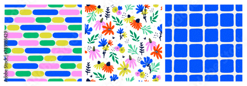Fotografia A set of hand-drawn abstract seamless patterns