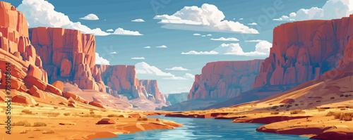 A canyon with a river vector simple 3d smooth cut isolated illustration