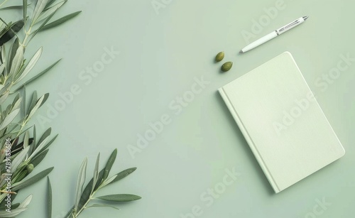 Desk With Notepad, Pen, and Leaves
