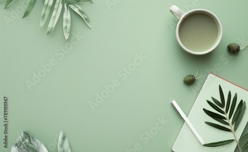 Desk With Notepad, Pen, and Leaves