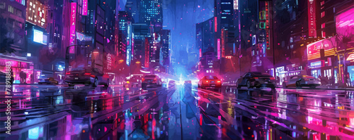 futuristic cyberpunk neon city. vector simple illustration