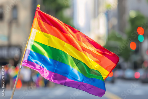 Rainbow flag as a symbol of LGBT community waving in the wind.