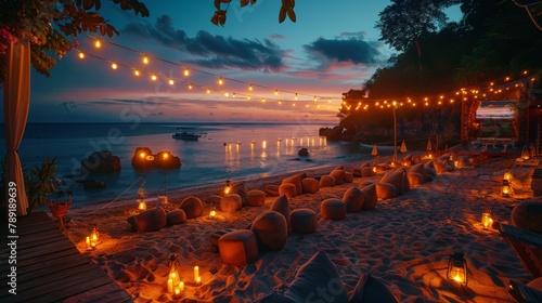 Beach Night Scene With Lit Candles