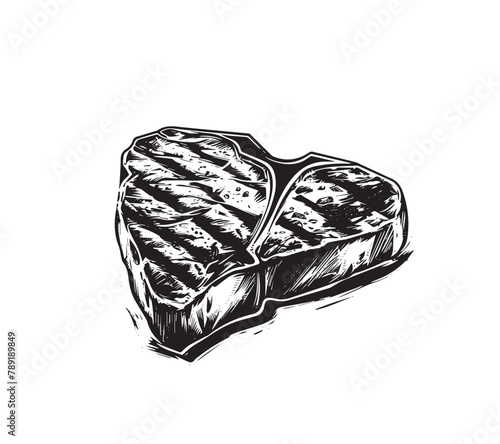 Grilled steak, Hand drawn style, vector illustrations