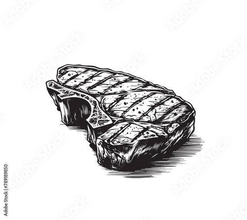 Grilled steak, Hand drawn style, vector illustrations