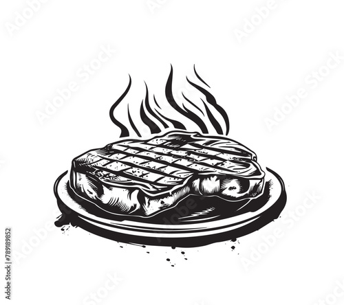 Grilled steak, Hand drawn style, vector illustrations