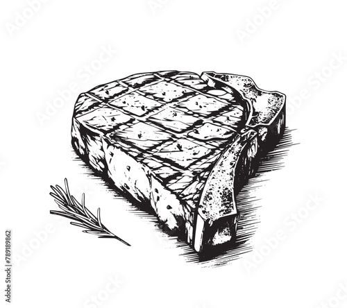 Grilled steak, Hand drawn style, vector illustrations
