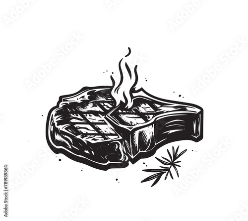 Grilled steak, Hand drawn style, vector illustrations