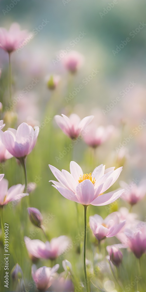 Spring flowers emerging gently, a burst of life in a minimalist landscape. Softly out of focus, lending an ethereal charm Spring flowers emerging gently, a burst of life in a minimalist landscape. Softly out of focus, lending an ethereal charm