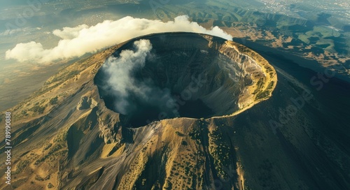 Aerial View of Volcano Dangerously Beautiful Crater on a Colorful Cloudy Day photo