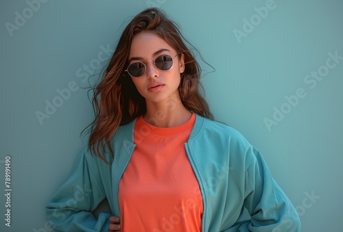Woman Wearing Sunglasses Leaning Against Wall
