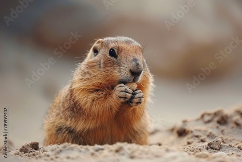 Cute Groundhogs Enjoying a Light Snack on Sandy Terrain: A Wildlife Scene of Rodents in their Natural Habitat © Popelniushka