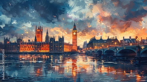 Nocturnal City Splendor  A Captivating Painting of London s Iconic Nighttime Charm