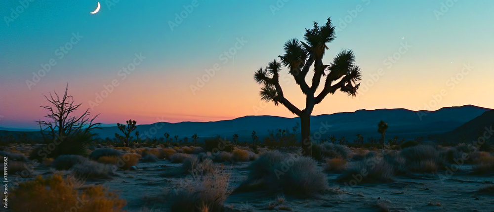 A cactus tree stands against a purple sky during dusk in the natural landscape A cactus tree stands against a purple sky during dusk in the natural landscape