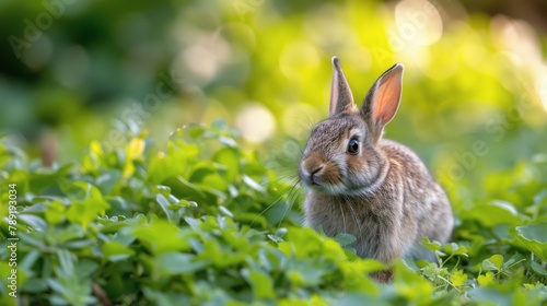 Small Rabbit Sitting in Middle of Field