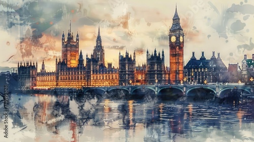 Nocturnal City Splendor: A Captivating Painting of London's Iconic Nighttime Charm
