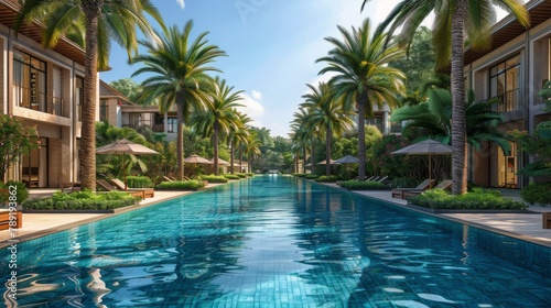 Large Swimming Pool Surrounded by Palm Trees