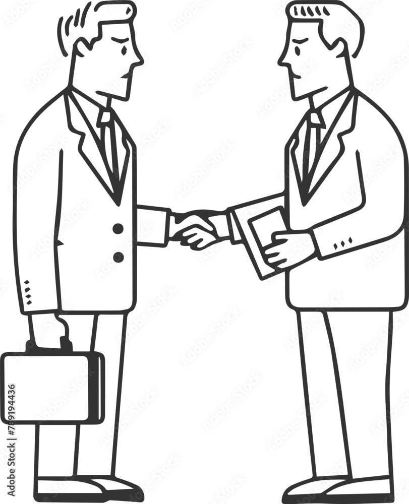 Two men shake hands. Black and white sketch. Vector illustration. Two men shake hands. Black and white sketch. Vector illustration.