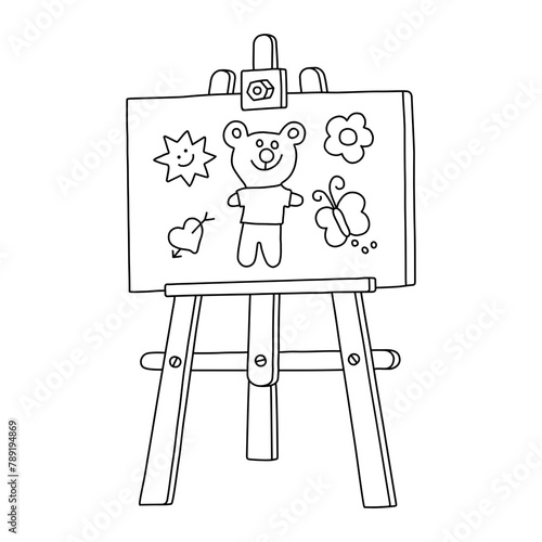 Easel stand with canvas vector illustration in line stroke design
