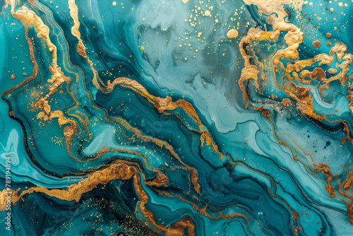 Abstract turquoise and golden color paints for background