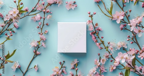 White Square Box Surrounded by Pink Flowers