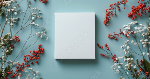 Blank Paper Surrounded by Flowers and Leaves