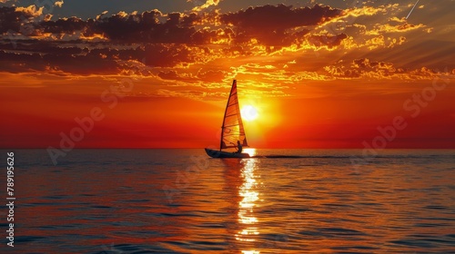Sailboat Sailing the Ocean at Sunset