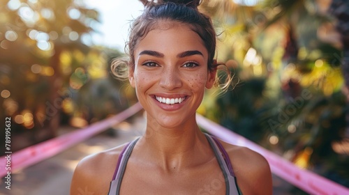 Smiling Woman in Pink Tank Top