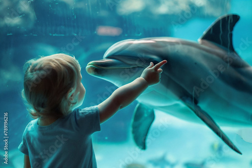 Young Child Interacting with Dolphin at Aquarium © kegfire