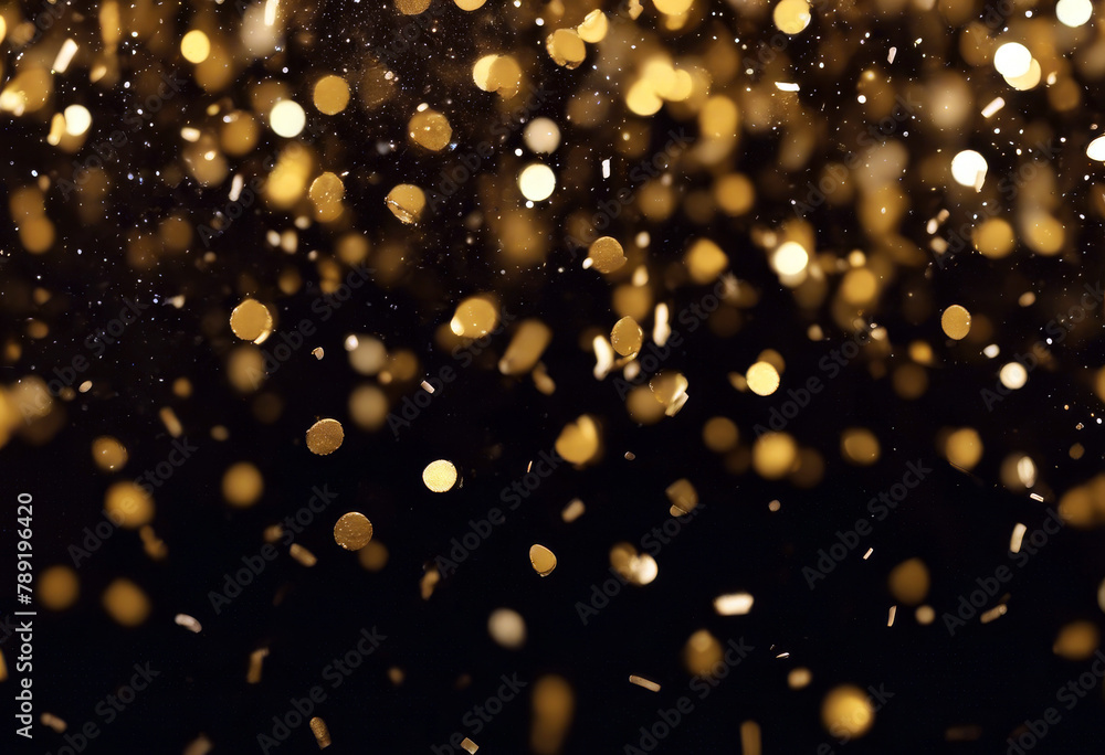 confetti blurry Luxury year dark celebration background rain gold christmas new glistering pattern texture light particle shiny black wallpaper