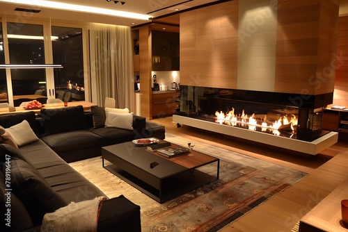 Lounge room. Warm ethanol fireplace .