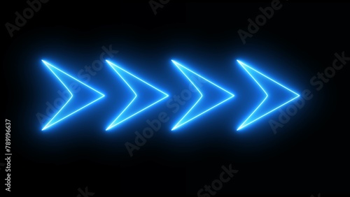 Wallpaper Mural Neon blue color right arrow direction icon. Flashing direction indicators. 3D rendering of glowing neon arrows on a black background. Torontodigital.ca