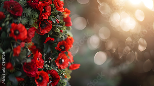 Red poppy flowers bokeh background copy space Anzac Day Lest We Forget concept  © Iqra Iltaf
