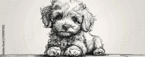 Little cute toy poodle dog hand drawn sketch. vector simple illustration photo