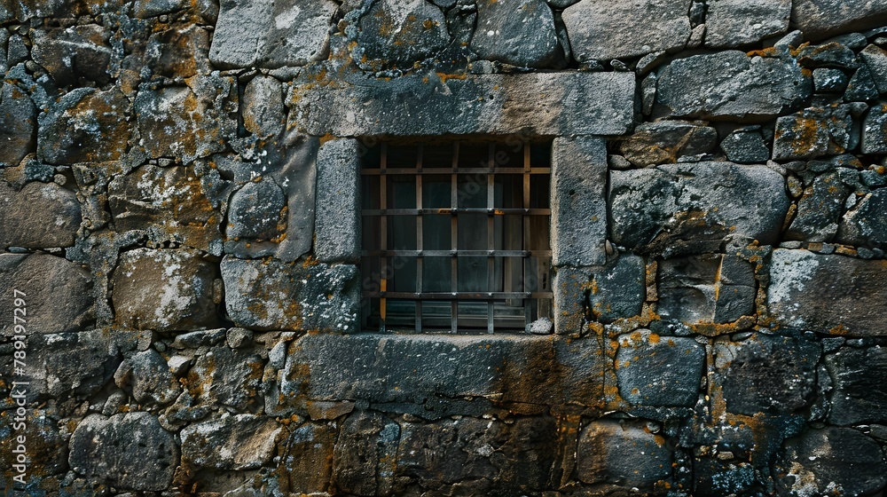 A detailed close-up of an ancient stone wall with a rustic window, emphasizing the textures and architectural details. A detailed close-up of an ancient stone wall with a rustic window, emphasizing the textures and architectural details.