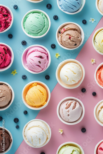 Various colorful ice cream in cup pattern for background 