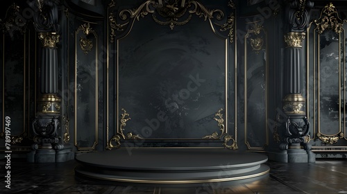 An elegant black velvet podium, viewed from the front, focusing on its luxurious texture and sophisticated design.