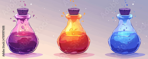 Cartoon elixir for strength mana and stamina. vector simple illustration